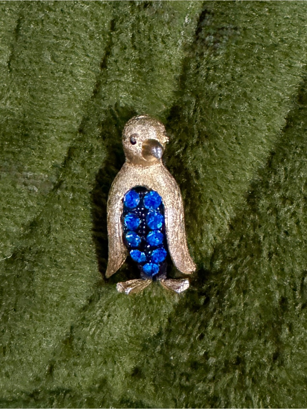 Vintage Signed Neiman Marcus Gold & Blue Crystal Penguin Brooch